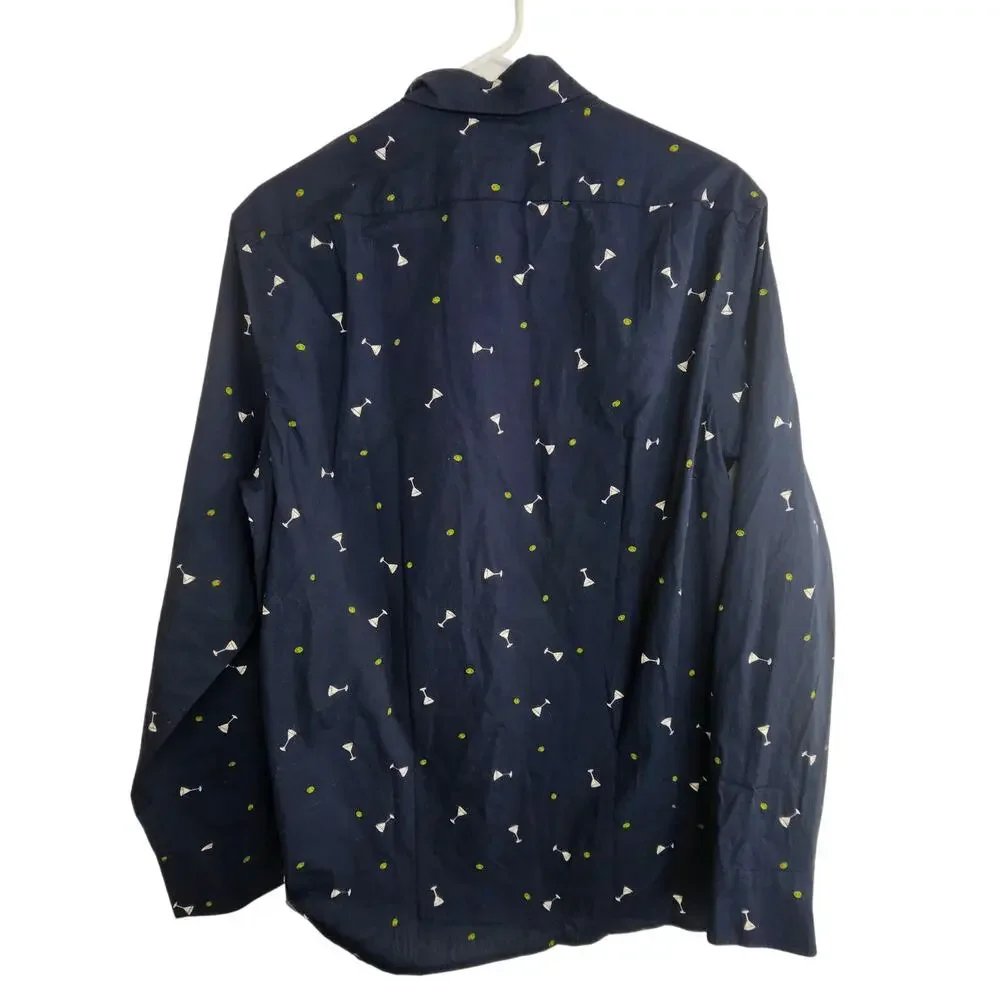 J. Crew Mens Martini Print Button Shirt M Classic Fit Flex Washed Preppy Resort